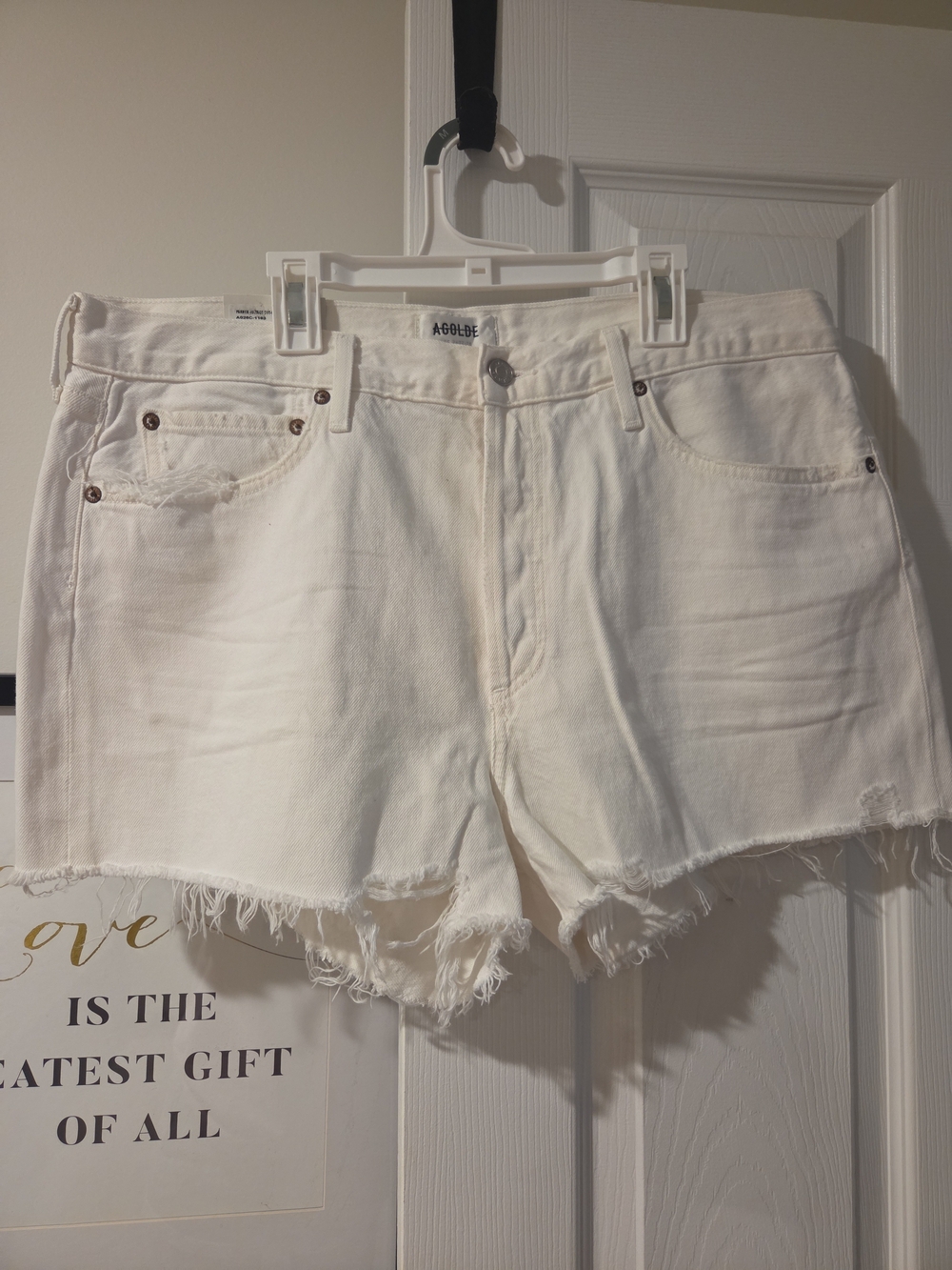 Agolde Parker White Denim Cutoff Shorts, Size 32